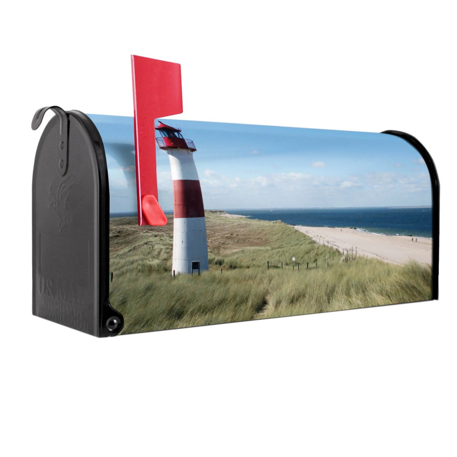 Banjado Amerikanischer Briefkasten mit Leuchtturm Motiv in Schwarz, Stahl pulverbeschichtet, B/T/H: 48 x 22 x 22 cm - Bild 2