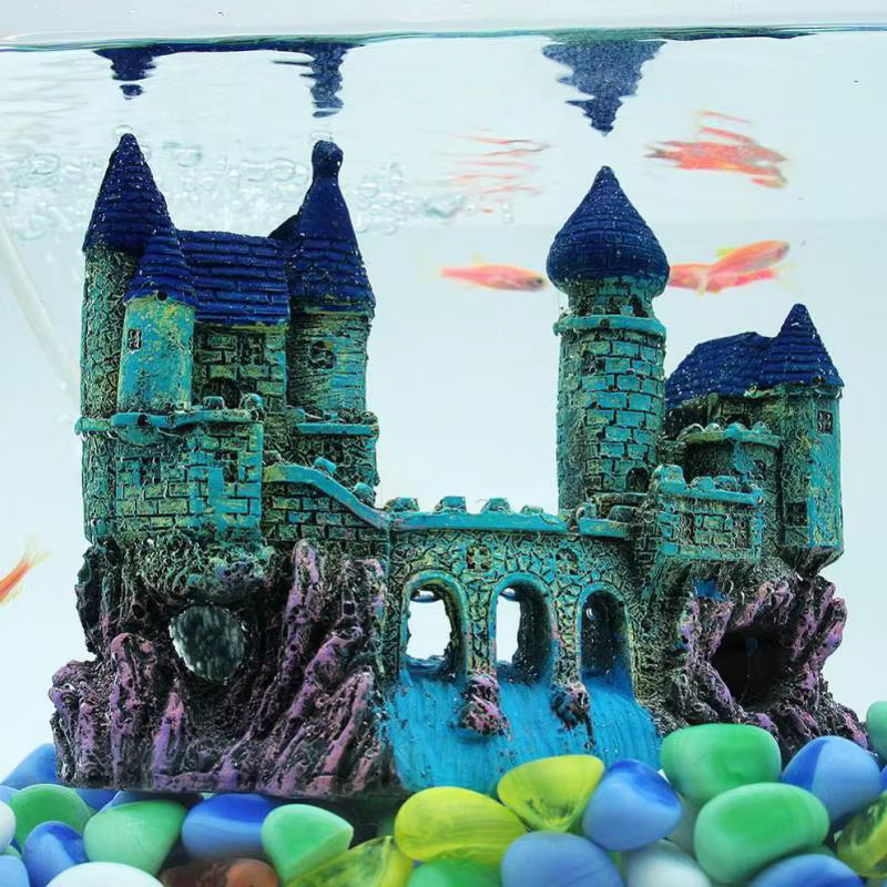 Otmagelu Künstliche Aquarium Dekoration Alte Burg Harz als Versteck für Fische, Mehrfarbig, B/T/H: 12,0 x 5,0 x 12,0 cm - Bild 2