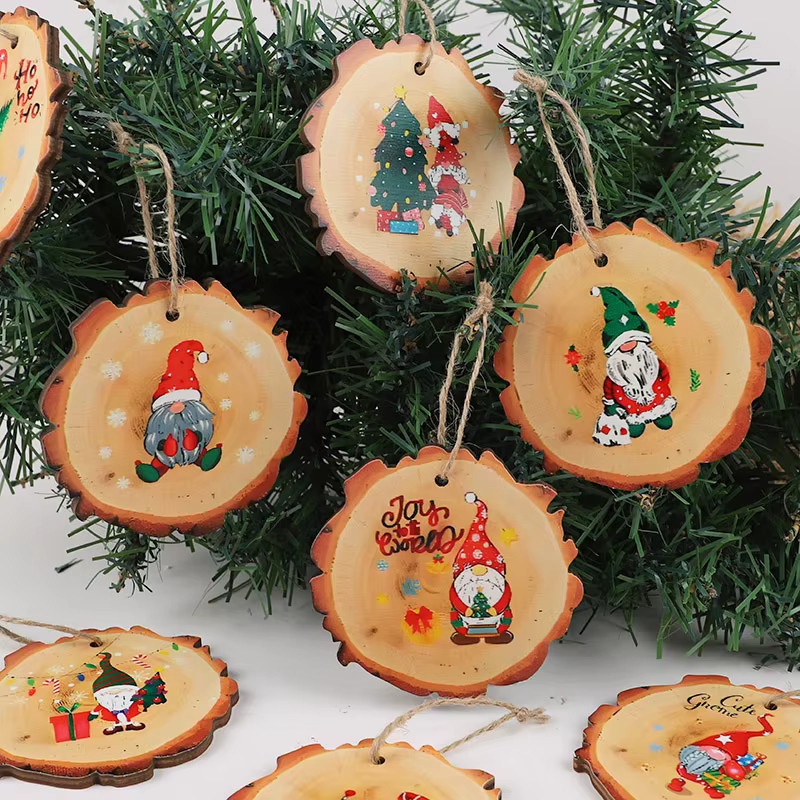 ZQNYCY Weihnachtsbaum-Anhänger aus Holz mit Weihnachtsmann-Motiv, 12 Stück rustikale Holzscheiben als hängende Weihnachtsdekoration für DIY-Handwerk und Zuhause - Bild 4