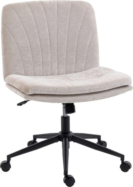 HOMCOM Bürostuhl aus Polyester und Chenille in Beige, modern mit 360-Grad-Drehfunktion, Tiefe: 67 cm, Breite: 62 cm, Höhe: 83–93 cm - Bild 1