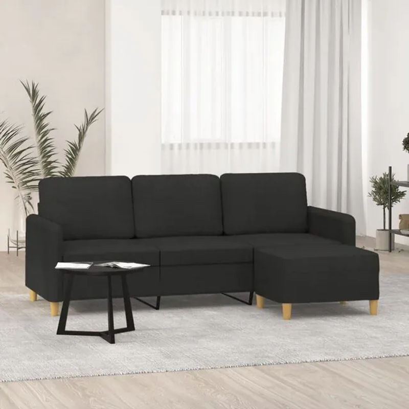 Modernes 3-Sitzer-Sofa mit Hocker von Vidaxl in Schwarz aus Stoff und Metall, Breite: 180 cm - Bild 1