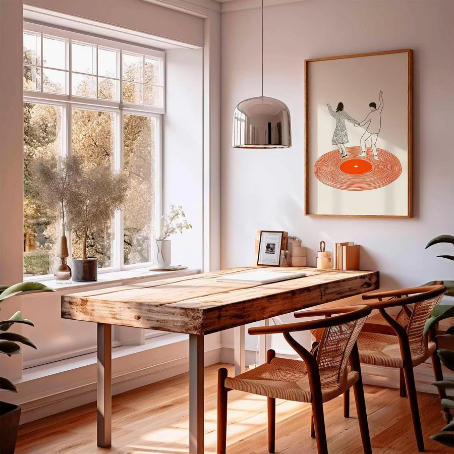 Modernes Wandkunstdruck Poster von SHENCHEN mit tanzenden Paaren und Retro-Plattenspieler Illustration im Hochformat - Bild 2