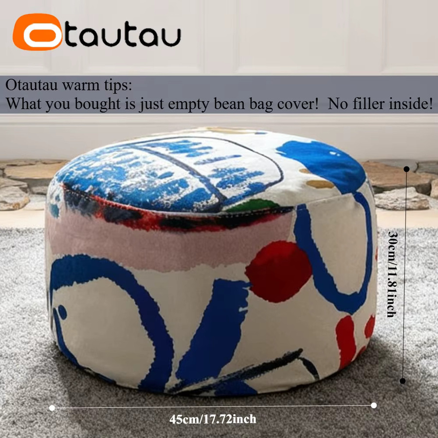 OTAUTAU Graffiti Sitzsack Pouf Hockerbezug Ottoman Cover, Mehrfarbig (Blau, Rot), Rund, Durchmesser: 30 cm - Bild 3