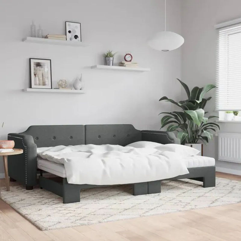 Vidaxl Schlafsofa mit Matratzen in Dunkelgrau aus Stoff, B/T/H: 90 x 200 cm - Bild 1