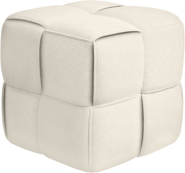 DELUKE Sitzhocker GIROS Polsterhocker aus Cord in Creme, B/T/H: 40 x 40 x 40 cm - Bild 1