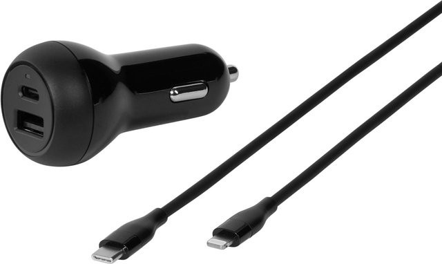 Vivanco Super Fast Car Charger Set in Schwarz mit 2 USB-Ports inklusive USB Type-C und Lightning Kabel (62301) - Bild 1