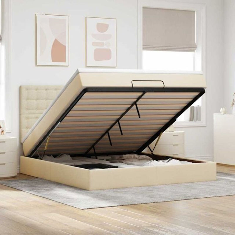 vidaxl Ottoman Polsterbett mit Matratze und LED-Beleuchtung in Beige, B/T/H: 180 x 200 x 118 cm - Bild 1