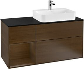 V&B Finion Waschtischunterschrank Wandhängend in Walnuss mit LED-Beleuchtung und Regalfach Breite: 120 cm - Bild 1