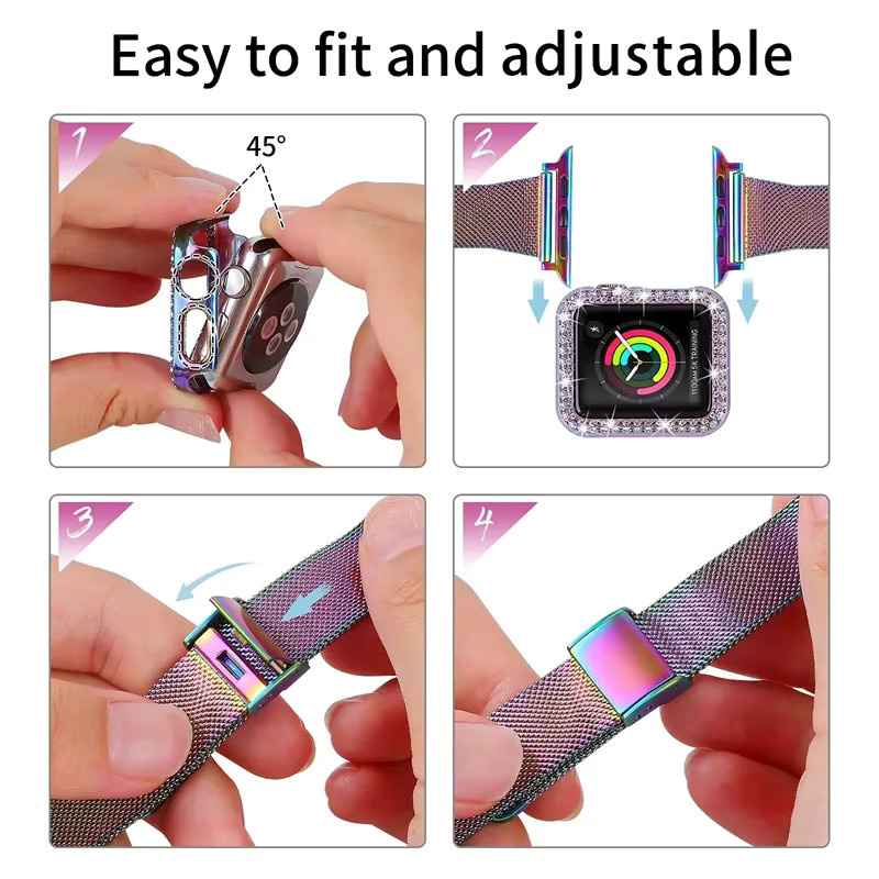 Milanaise-Armband Edelstahl, Diamant, Unisex, für Apple Watch 40 mm bis 45 mm - Bild 3