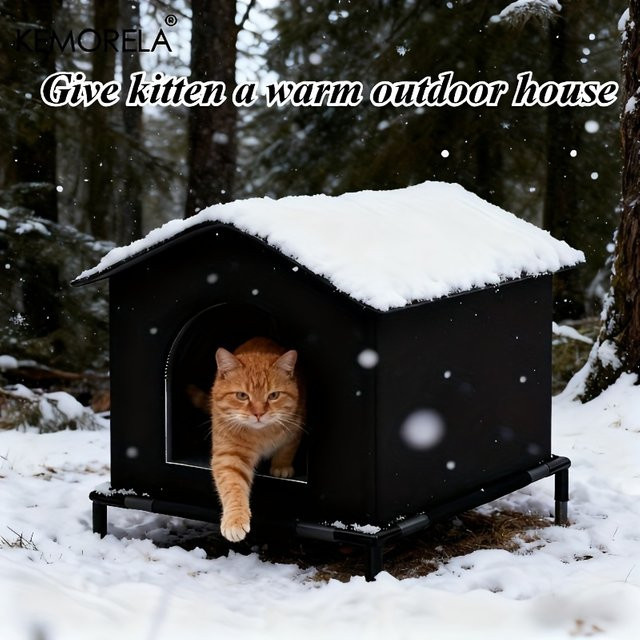 KEMORELA Isoliertes Katzenhaus für den Außenbereich in Schwarz Matt - Bild 1
