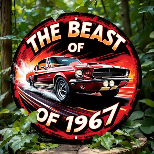 CIFBUY Retro 1967 Muscle Car Aluminium-Blechschild Vintage Wanddekoration, B/H: 20,0 x 20,0 cm, Mehrfarbig - Bild 1