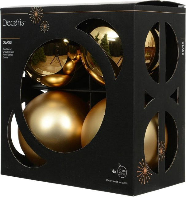 Decoris Weihnachtskugeln aus Glas in Gold, 4er-Set, Durchmesser: 10 cm - Bild 1