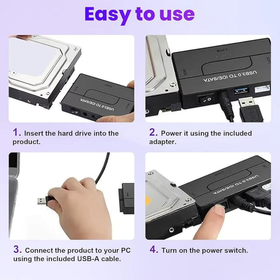 Congdi USB 3.0 zu IDE und SATA Adapter, Universeller Konverter für 2,5 und 3,5 Zoll HDD SSD, Schwarz - Bild 5