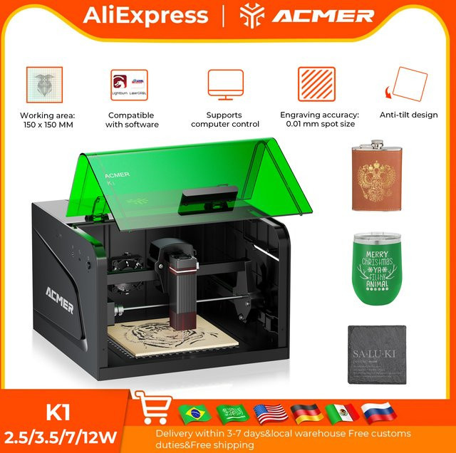 ACMER K1 Versiegelte Lasergravurmaschine CNC-Schneidemaschine in Schwarz mit 150 x 150 mm Arbeitsbereich - Bild 1
