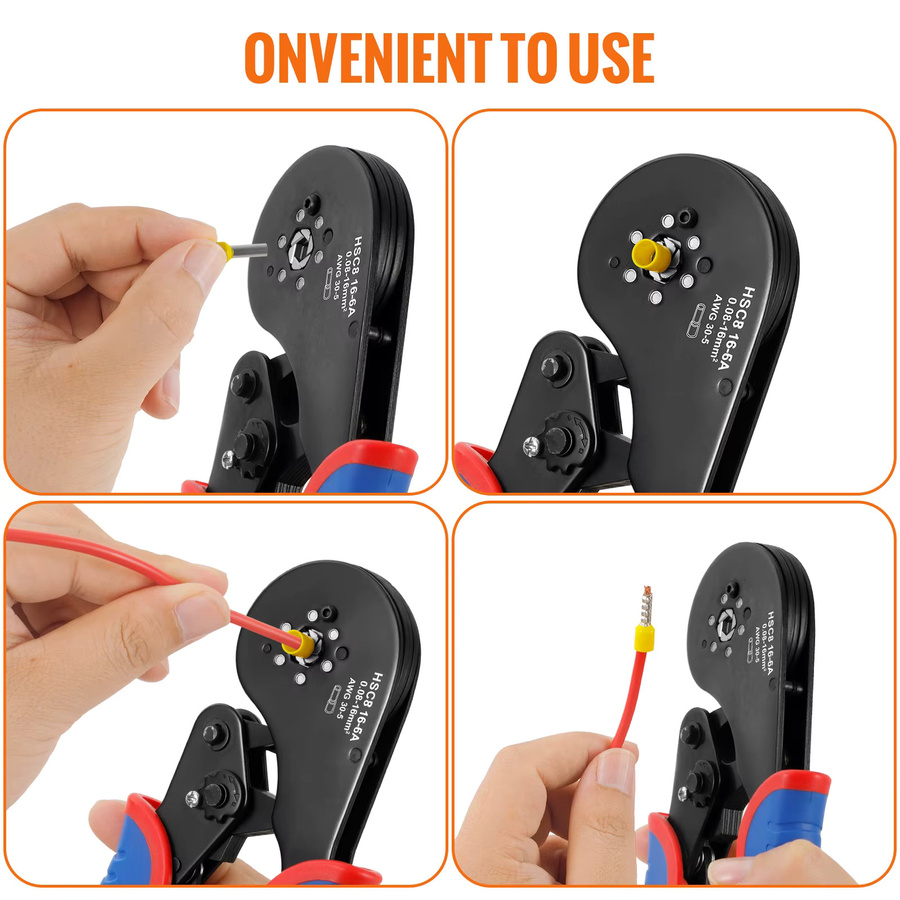 Wozobuy Sechskant-Crimpwerkzeug Ferrulen-Crimper für Aderendhülsen und Kabelschuhe 0,08-16mm² / AWG28-5 - Bild 5