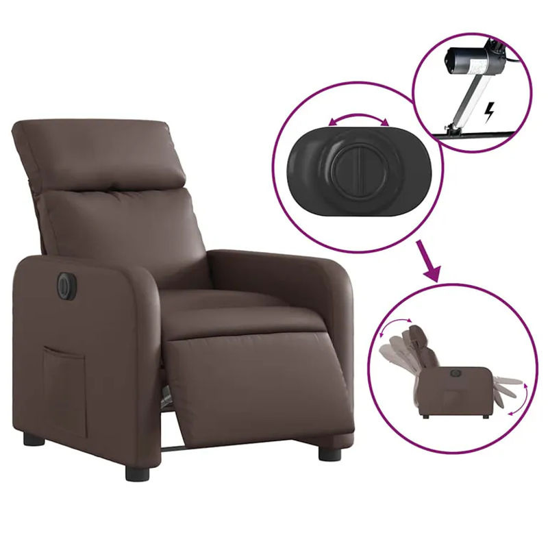 Vidaxl Elektrischer Relaxsessel in Braun mit Kunstlederbezug im modernen Design - Bild 4
