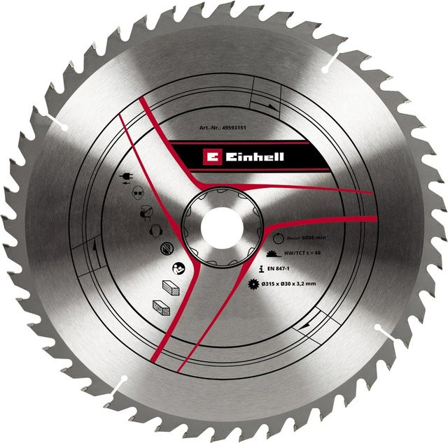 Einhell Kreissägeblatt mit Hartmetallzähnen für Tischkreissägen, Farbe: Silber, Durchmesser: 315 mm, Bohrung: 30 mm, Dicke: 3,2 mm, 48 Zähne - Bild 1