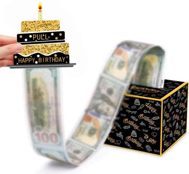 Tooarts Cash Pull Spardose in Schwarz/Rot als Geschenkbox für Geld und DIY-Set zum Geburtstag - Bild 1