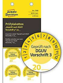 Avery Zweckform 7908 Prüfplaketten DGUV Vorschrift 20 zum Selbereintragen, gelb, Durchmesser: 30 mm, 80 Stück - Bild 1