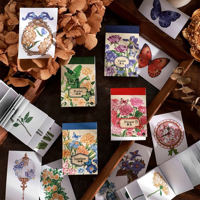 50 Stück Retro Washi Stickerbuch mit botanischem Blumenthema in Multicolour zur Verzierung von Notizbüchern und Grußkarten - Bild 1