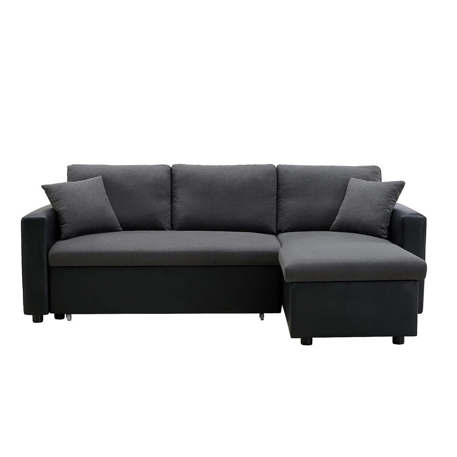 Vente-unique Schlafsofa Gazur in L-Form, reversibel, Schwarz und Anthrazitgrau mit Stoff und Kunstleder - Bild 2