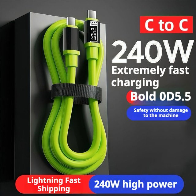 HKNA USB-C auf USB-C Schnellladekabel mit Echtzeit-Leistungsanzeige 240 W, Farbe: Grün - Bild 1