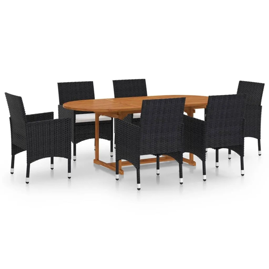 vidaXL 7-tlg. Garten-Essgruppe aus Akazien-Massivholz und Poly Rattan in Schwarz - Bild 2