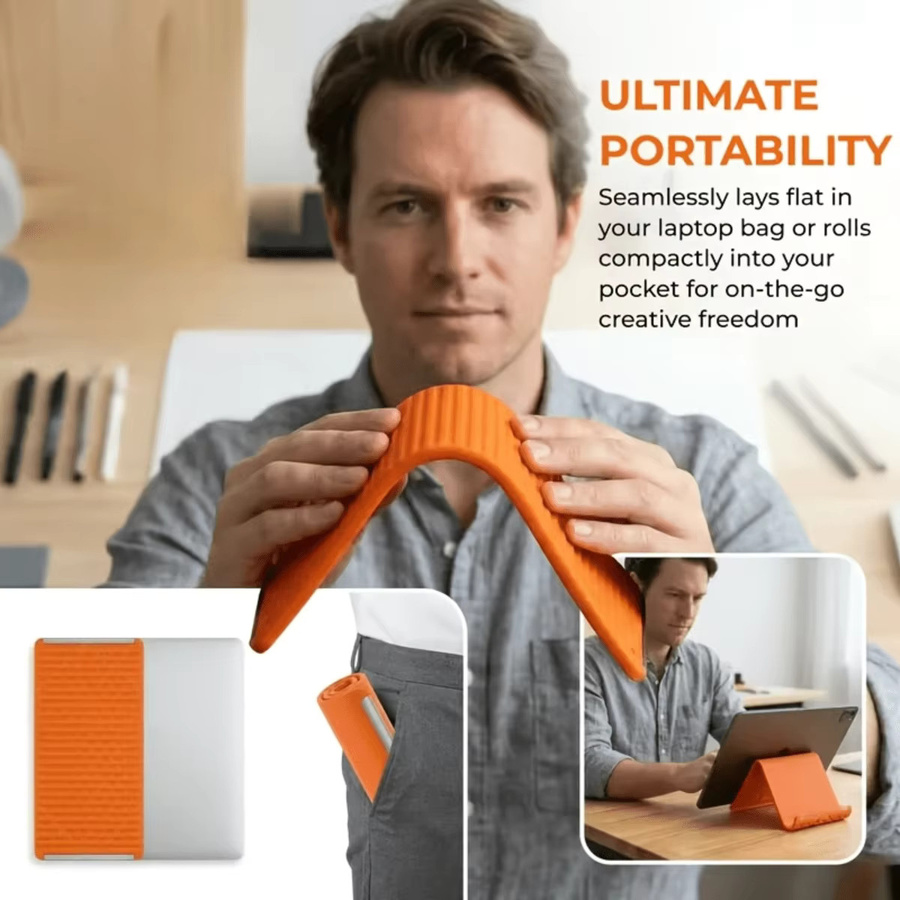 DUTRIEUX Magic Stand Faltbarer Mehrschichtiger Telefon und Tablet Halter in Orange mit Silikon und Aluminium für Tischmontage oder Hängung - Bild 5