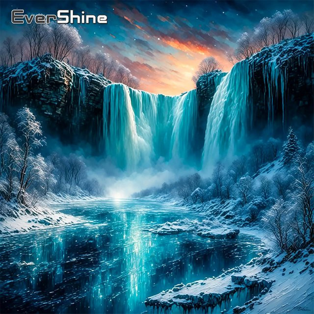 EverShine 5D Diamantmalerei Wasserfall Winterlandschaft als DIY Strass-Mosaik Stickerei für deine Heimdekoration - Bild 1