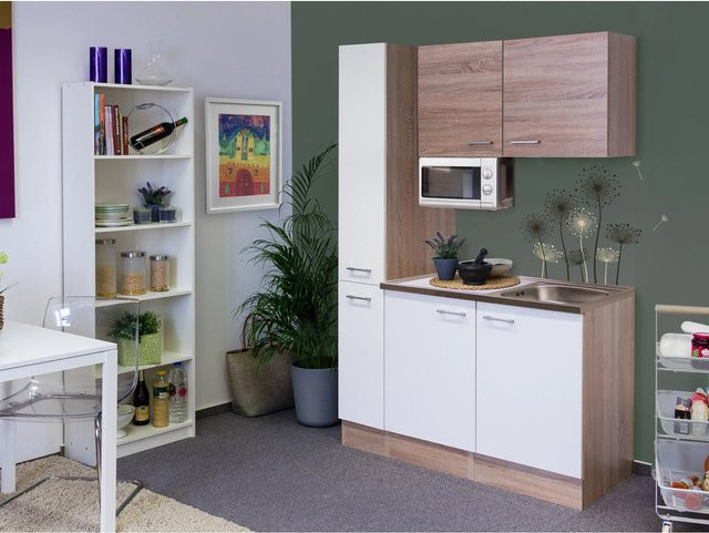 Flex-Well Classic Singleküche Florida Weiß-Sonoma Eiche, Breite: 130 cm, Höhe: 200 cm, Tiefe: 57 cm - Bild 1