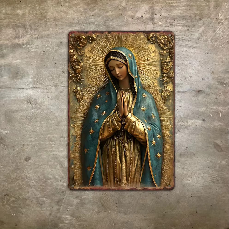 CIFBUY Metallschild Jungfrau von Guadalupe Rustikale Aluminium-Wandkunst im Americana-Stil B/H: 30 x 20 cm, Mehrfarbig - Bild 5