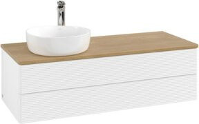 V&B Waschtischunterschrank Antao mit Frontstruktur und Beleuchtung, Farbe Weiß mit Eichenoptik, B/T/H: 120 x 50 x 50 cm - Bild 1