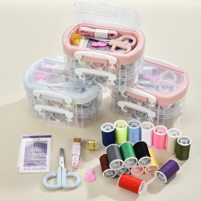 Halbrunde Nadelbox aus Kunststoff für DIY-Nähsets in Blau und Mehrfarbig - Bild 1