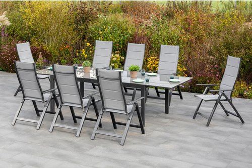 Merxx Gartenmöbelset Florenz in Grau mit 9-teiliger Ausstattung aus Aluminium, Textil und Sicherheitsglas - Bild 1