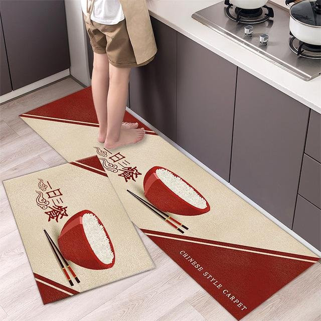 Yiran Furniture Küchenbodenmatte im nordischen Stil mit Streifen, Beige, B: 40 cm, L: 60 cm und B: 40 cm, L: 120 cm - Bild 1