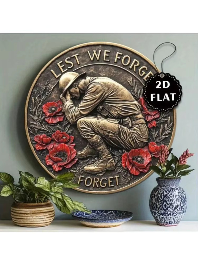 ANZAC Gedenktafel aus Metall von CIFBUY mit rotem Mohn und Lest We Forget Motiv in Rot - Bild 3