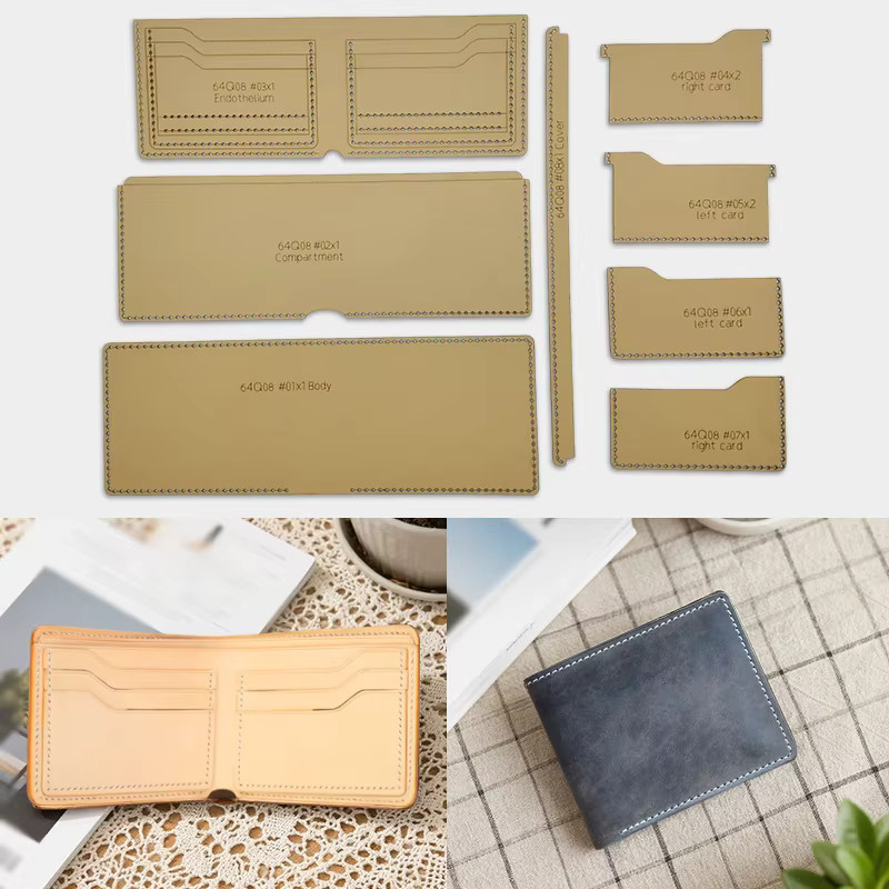 YOMDID 8er Set Papier-Schablonen für kurze Klappbrieftaschen in Silber und Beige für DIY Leathercraft-Projekte - Bild 1