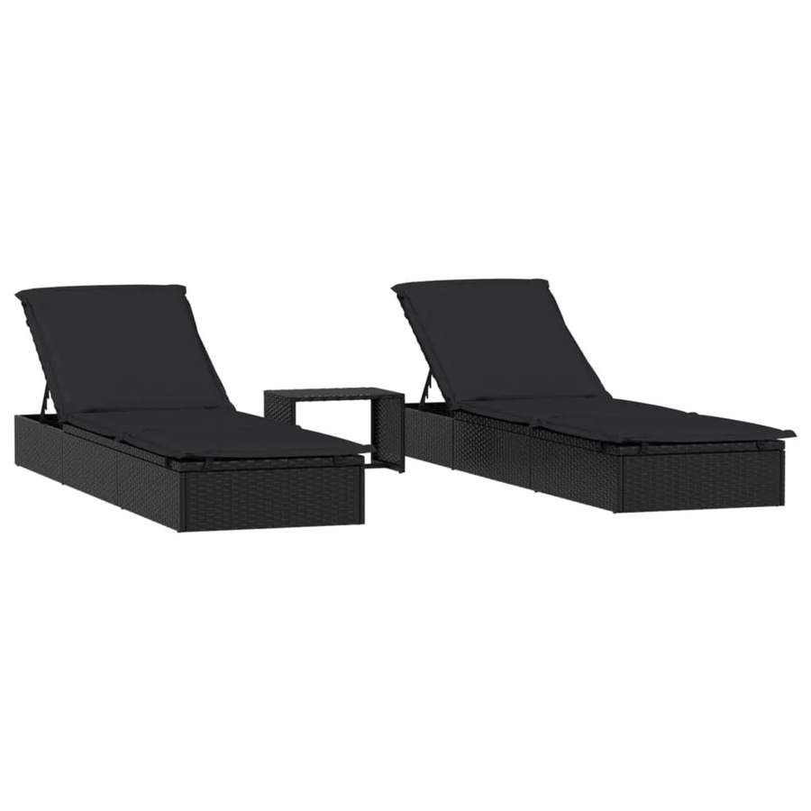 vidaXL Sonnenliegen Set aus 2 Stück mit Tisch in Schwarz aus Poly Rattan, B/T/H: 201 x 55 x 20/23/36/50/62 cm - Bild 2