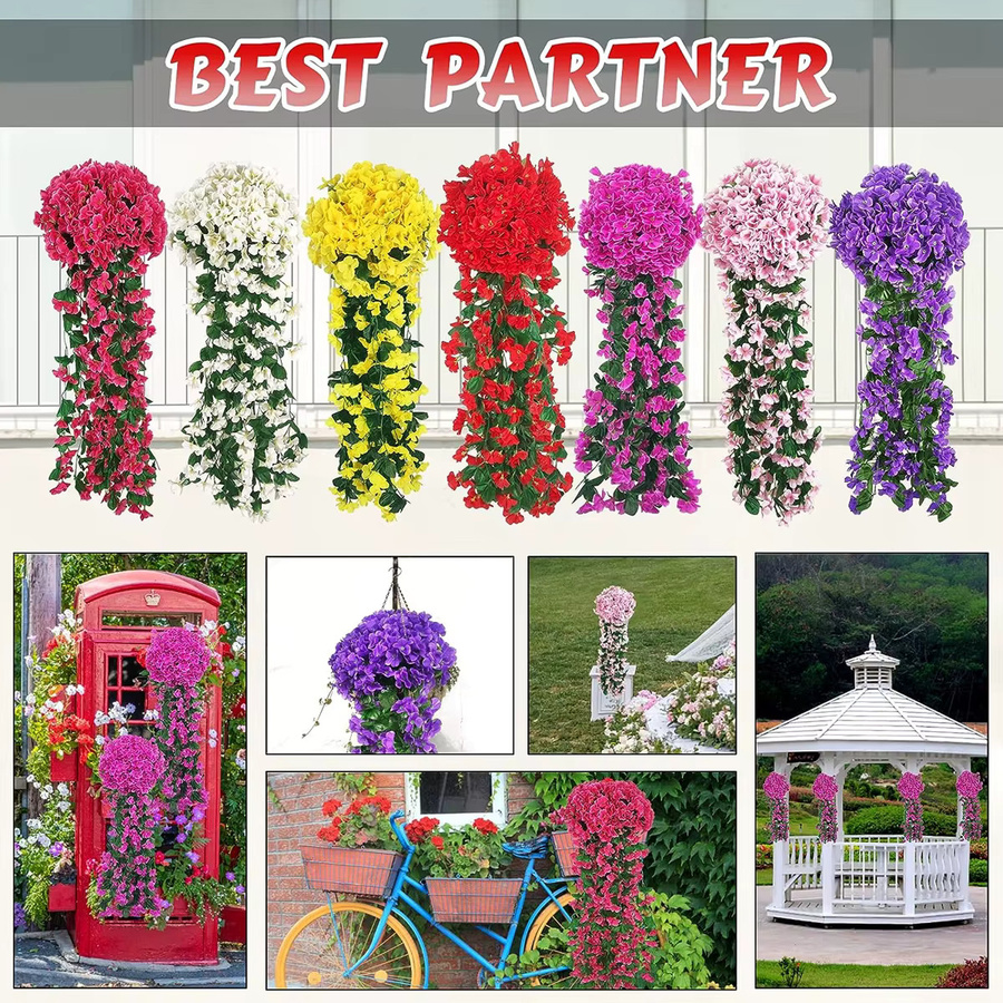 TTCY Künstliche Begonien-Pflanzen als violettes Blumen-Bouquet, hängende lange Ranke zur Wanddekoration für Garten, Haus und Hochzeit - Bild 2