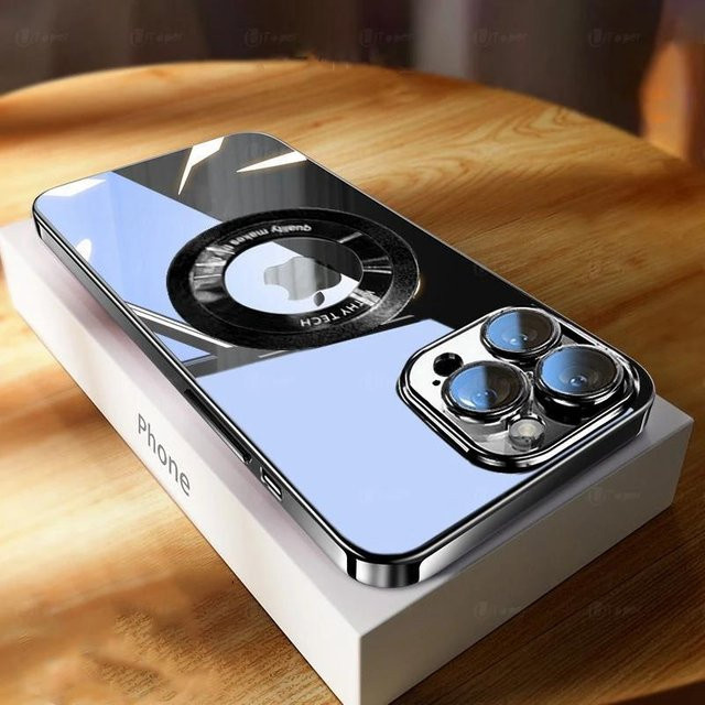 Magnetische TPU Handyhülle mit Objektivschutz für Apple iPhone 15 14 13 12 11 Pro Max Plus, Transparent/Braun - Bild 1