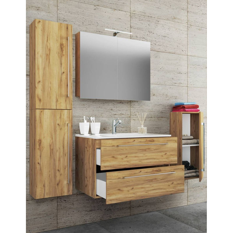 VCM Badmöbel Set Badinos 5-tlg. Waschplatz mit Keramik Waschbecken in Honig-Eiche, B/T/H: 81 x 46 x 52 cm - Bild 4