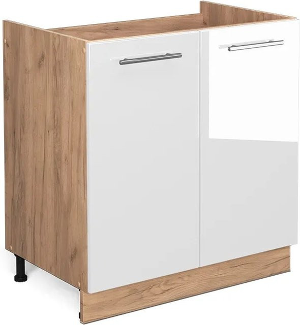 Vicco Spülenunterschrank Fame-Line Weiß Hochglanz und Goldkraft Eiche ohne Arbeitsplatte Breite: 80 cm - Bild 1