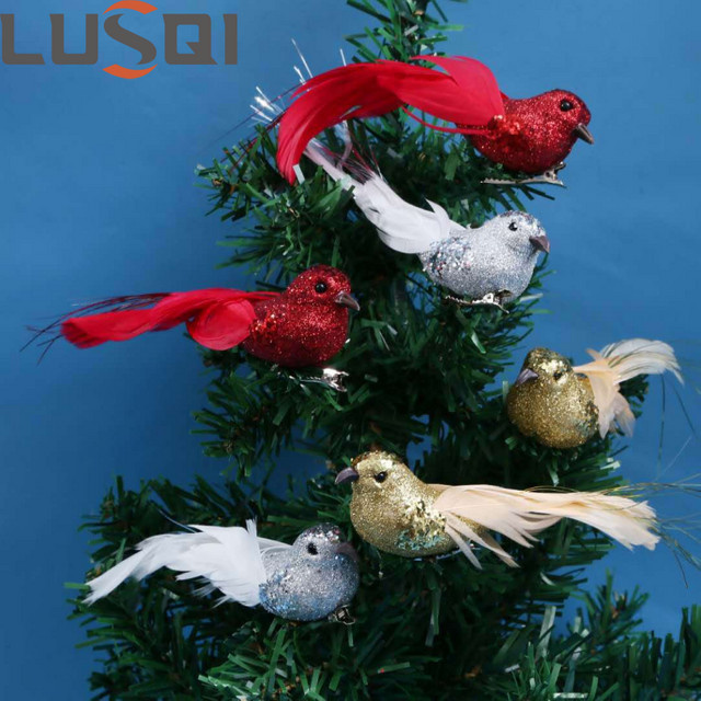 LUSQI Weihnachts-Vogel Ornamente Set in Silber als hängende Dekoration für Weihnachtsbaum, Party und Hochzeit - Bild 1
