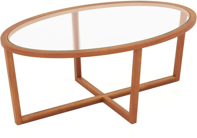Costway Beistelltisch Oval aus Glas und Holz in Transparent und Braun, B/T/H: 118 x 71,5 x 47,5 cm - Bild 1
