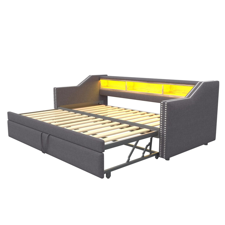 Merax Schlafsofa in Dunkelgrau mit LED-Beleuchtung, USB-Anschluss und Stauraum, B/T/H: 90 x 190 x 102 cm - Bild 2