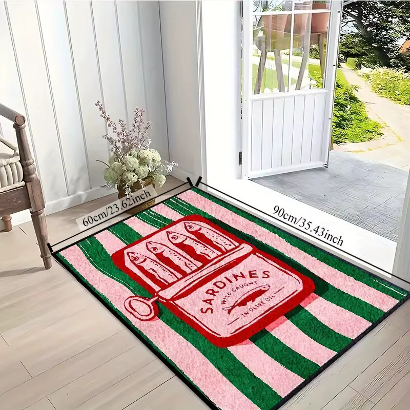 VIKAMA Kreative Matte mit Sardinen-Druck in Dosen, rutschfest, schmutzabweisend und waschbar, rechteckiger Teppich in Multicolour, B/T: 60 x 40 cm - Bild 3