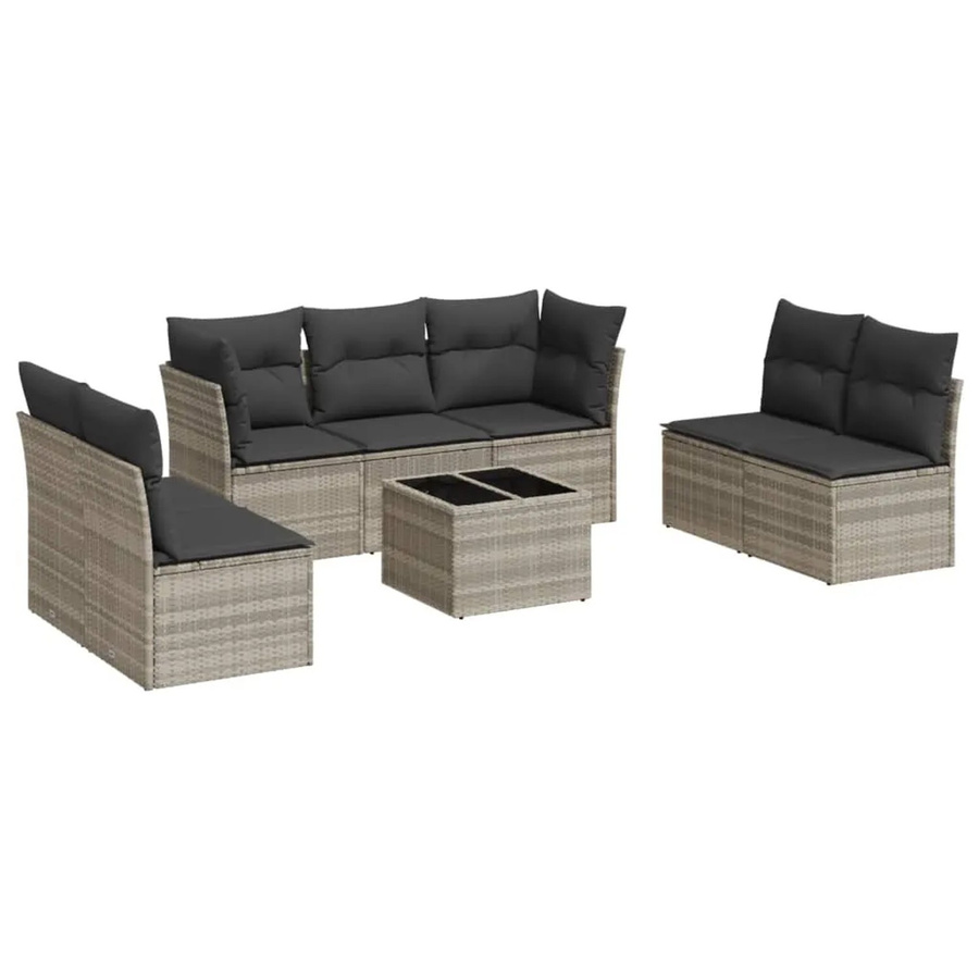 vidaXL 8-teilige Garten-Sofagarnitur aus Poly-Rattan mit Kissen in Hellgrau - Bild 2