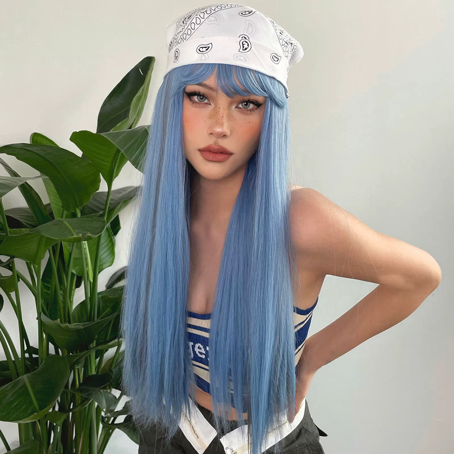 EASIHAIR Perücke, blau mit grauem Highlight, lang gerade, mit Pony, Damen - Bild 2