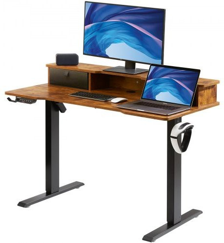 VEVOR Elektrischer höhenverstellbarer Schreibtisch mit Dual-Monitor-Halterung, moderner Computer-Arbeitsplatz in Braun, B/T: 120 x 60 cm - Bild 1