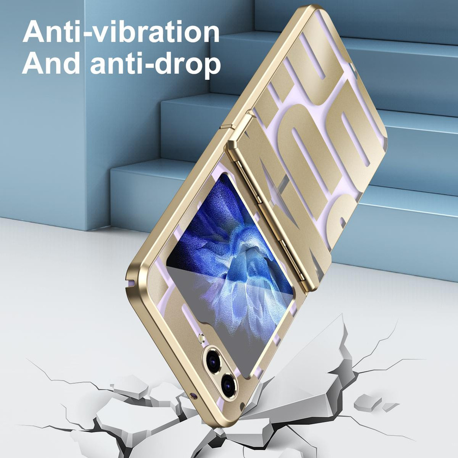 Samsung Galaxy Z Flip 5 5G Hard Case mit rutschfester Beschichtung in Transparent, Purple und Gold - Bild 1